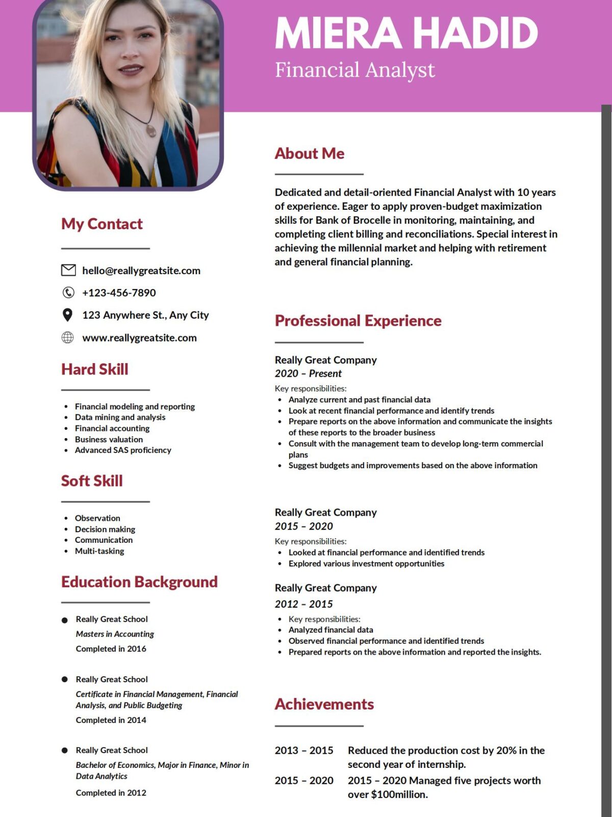 Modern Pink CV Resume Template