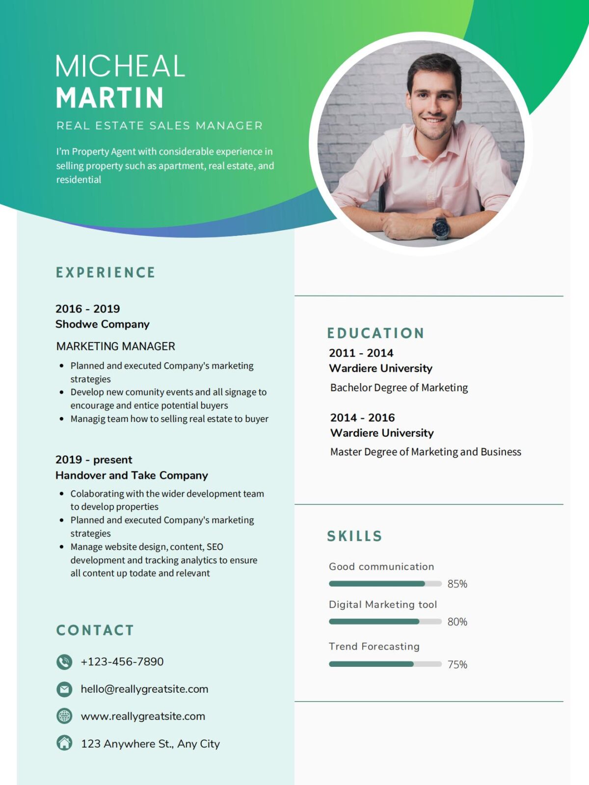 Modern Green CV Resume Template