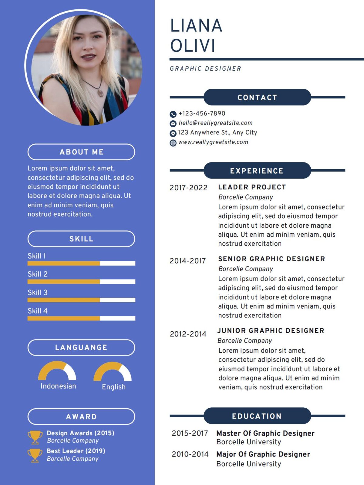 Navy White CV Resume Template