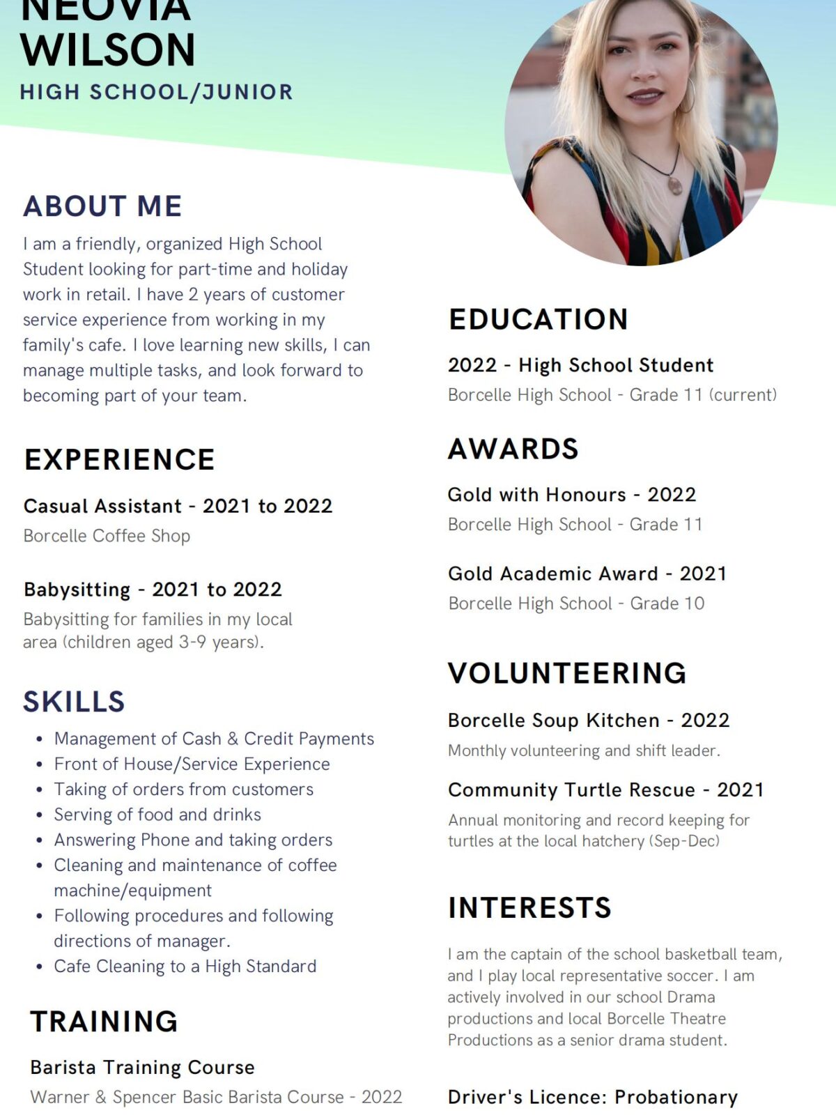 Clean High-School CV Resume Template