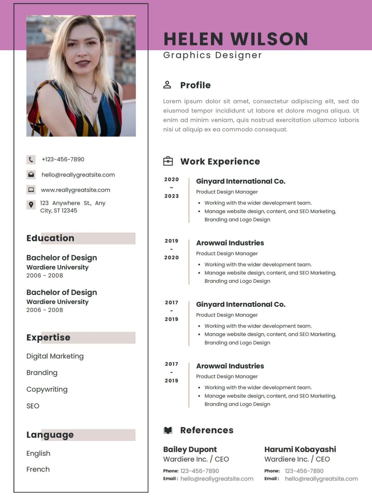 Purple Professional CV Resume