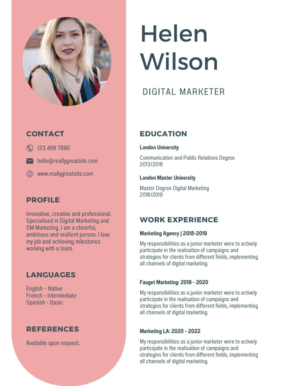 Pink Resume Template and Cover Letter