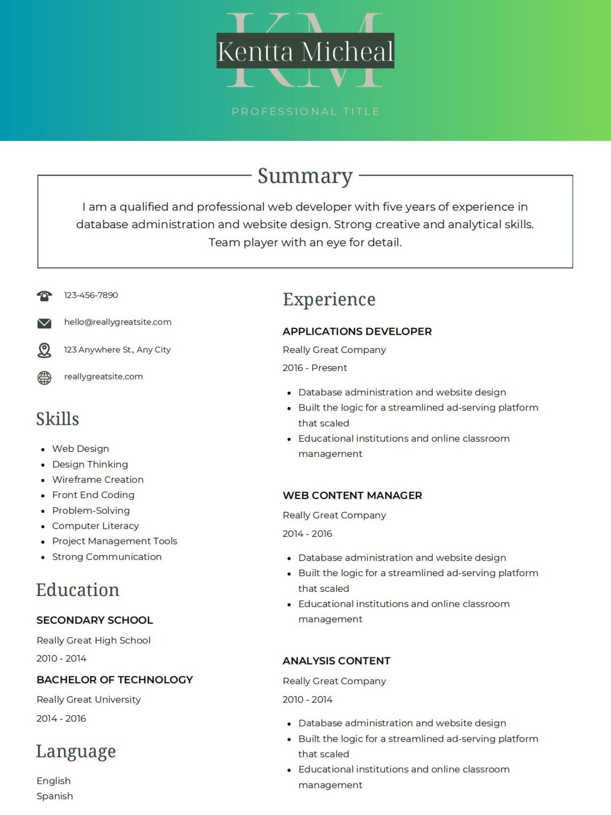 Green Business CV Resume Template