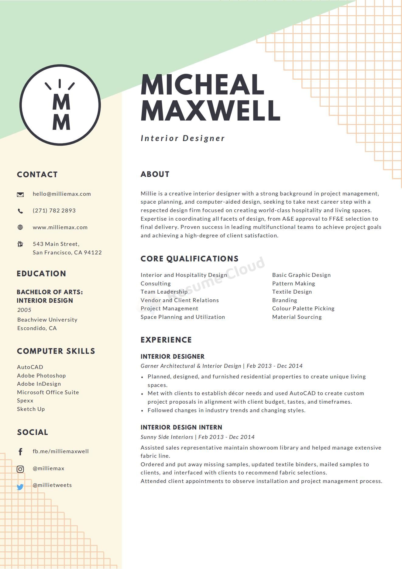 Interior Designer Modern Resume Template