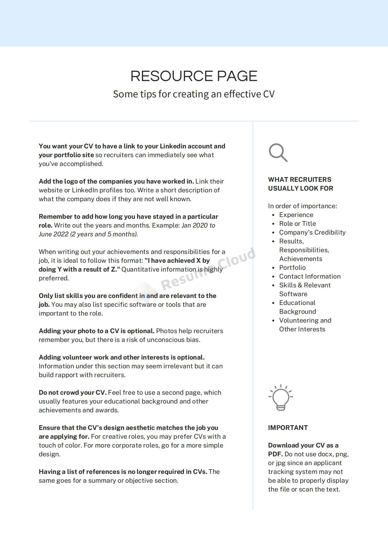 Software Engineer Resume CV Template Example