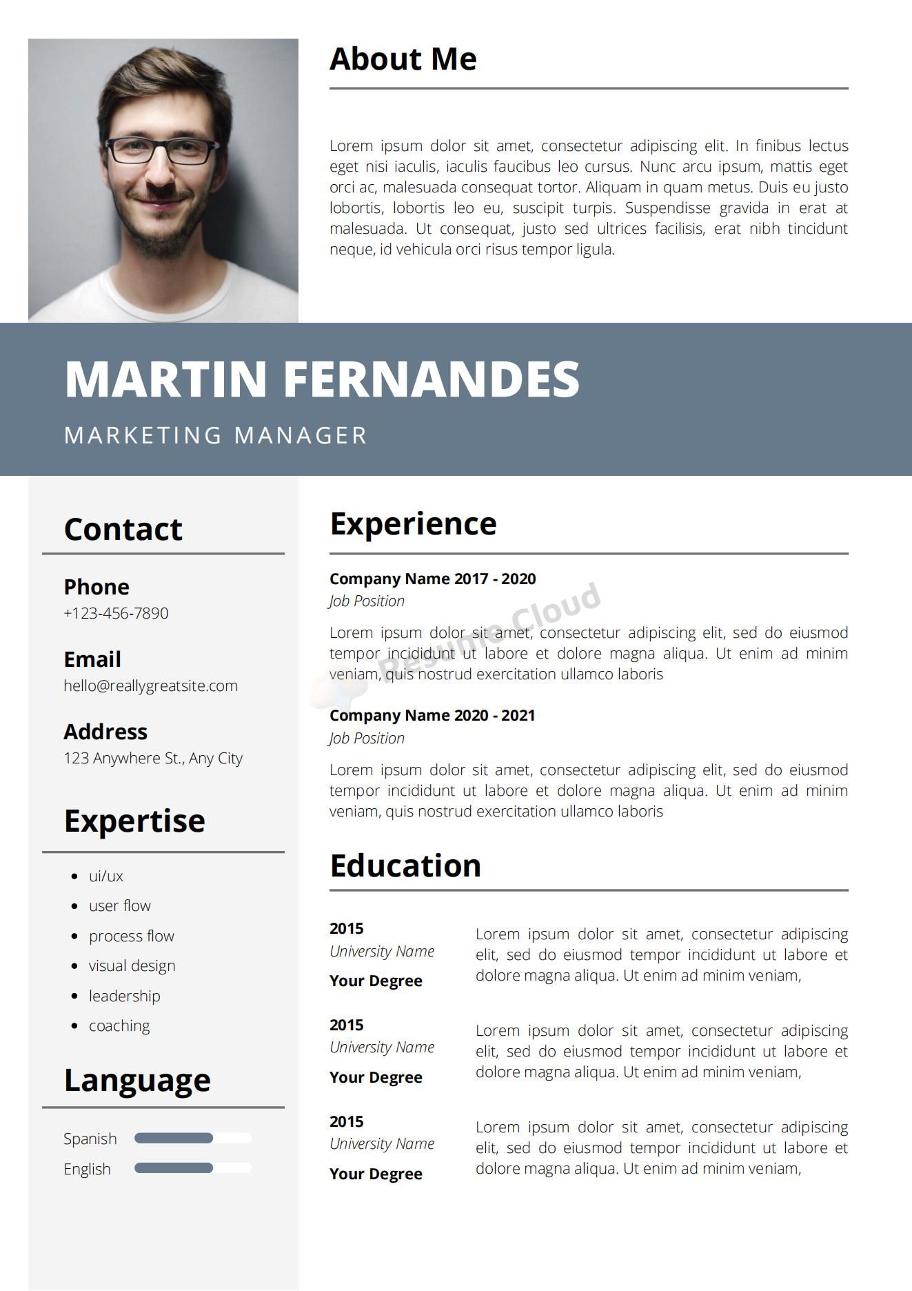 MARKETING Professional Resume CV Template