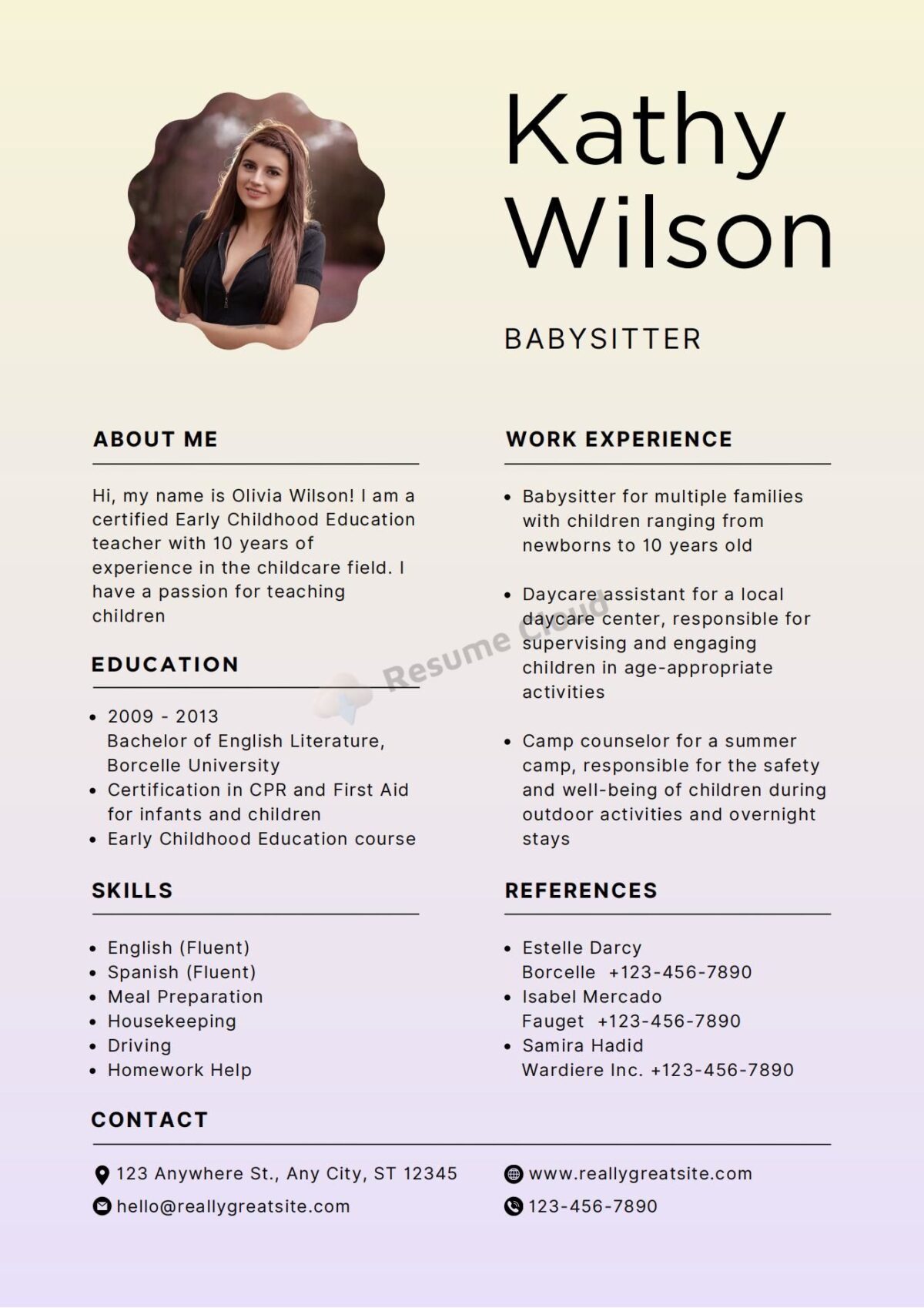 Download📥Minimalist Babysitter Resume Example/Template - Resume Cloud