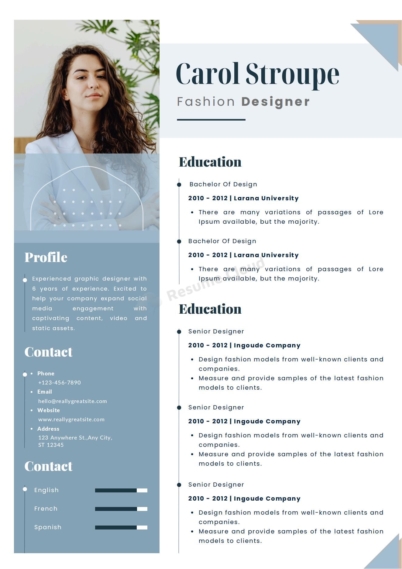 Minimalist Fashion Designer Resume Template