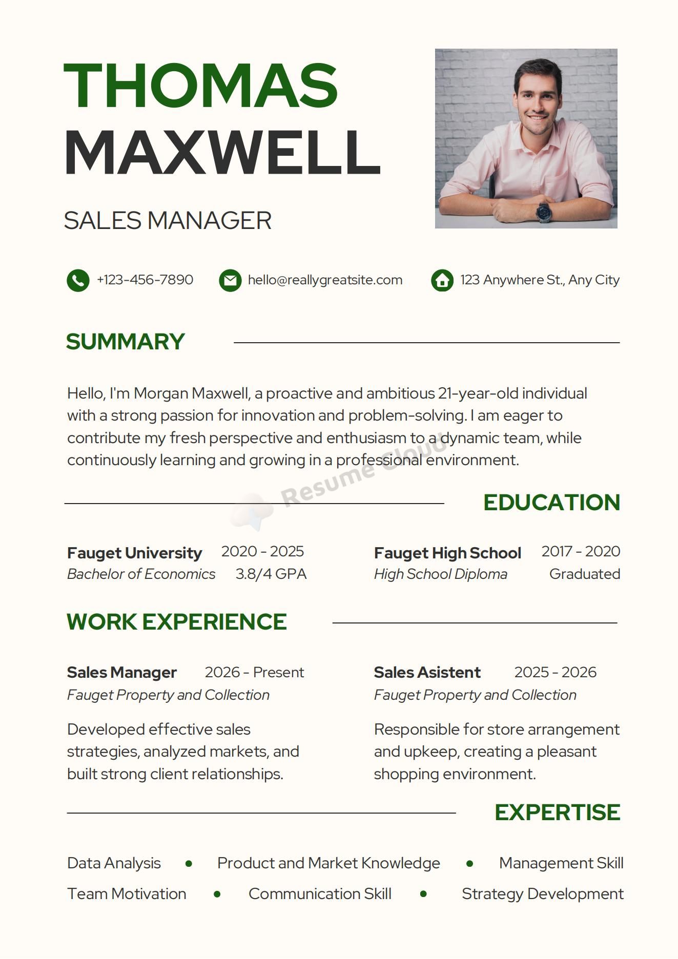 Minimalist Sales Manager Resume Template