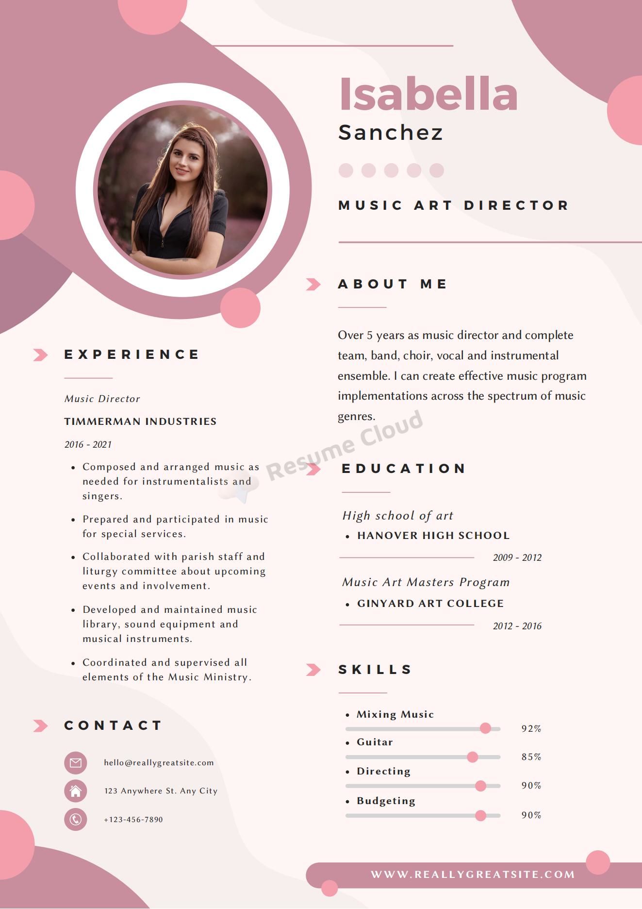 Pink Professional Music Art Modern Resume Template