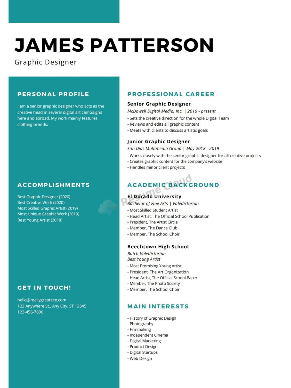 Teal Graphic Designer Resume Template