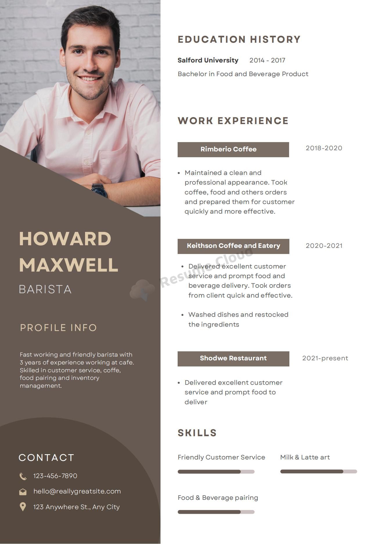 Modern Barista Resume CV Template