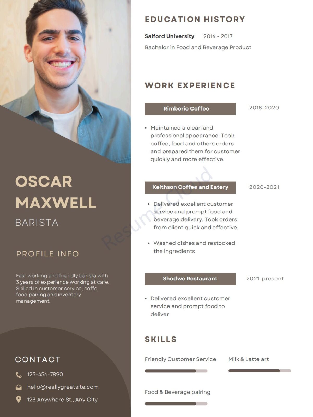 Modern Barista Resume Example