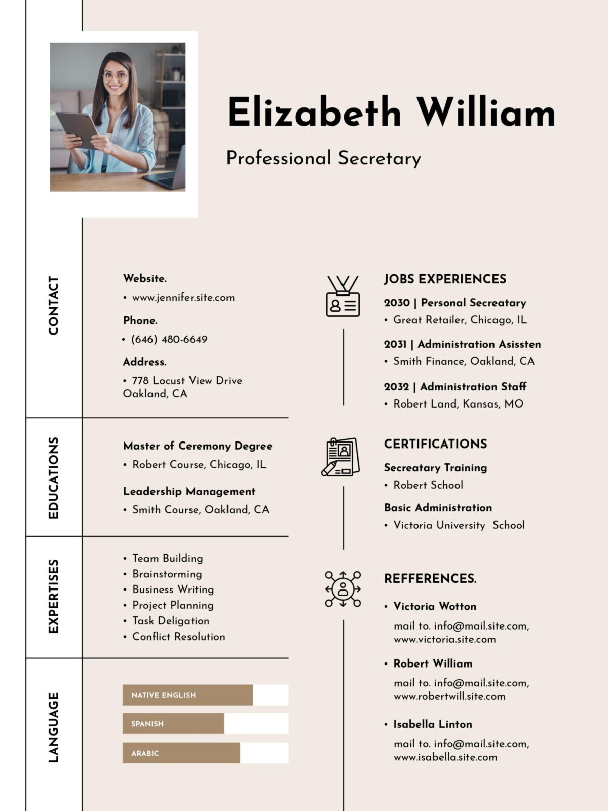 Professional Secretary Resume Template